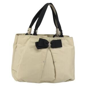 Salvatore Ferragamo Vala Hand Bag Nylon Beige Silver Auth 159394